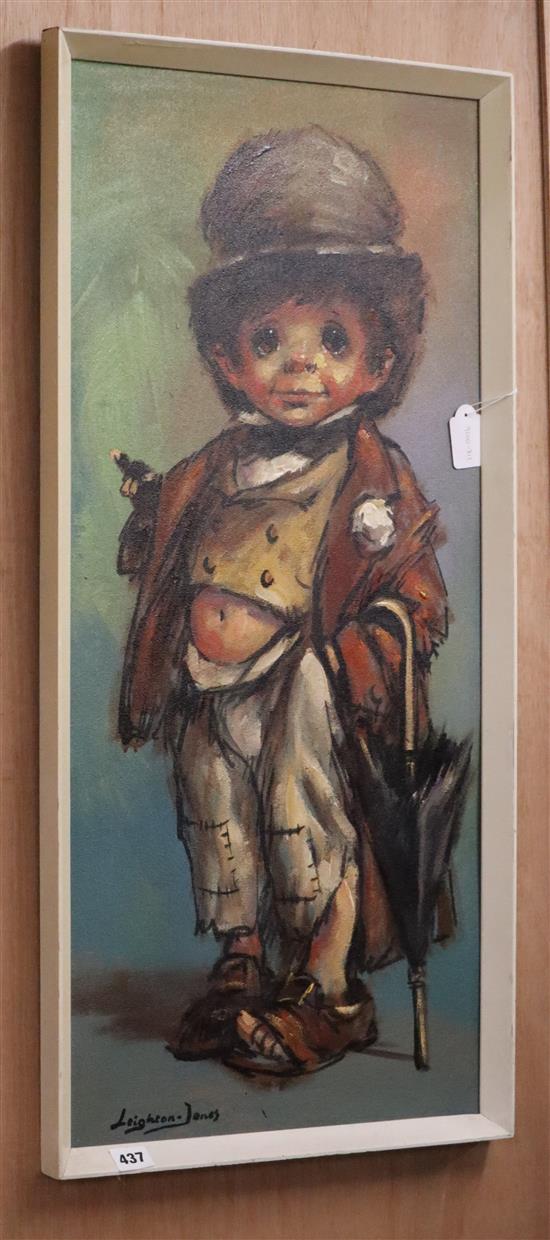 Leighton-Jones, oil on board, Street urchin, signed 84 x 38cm